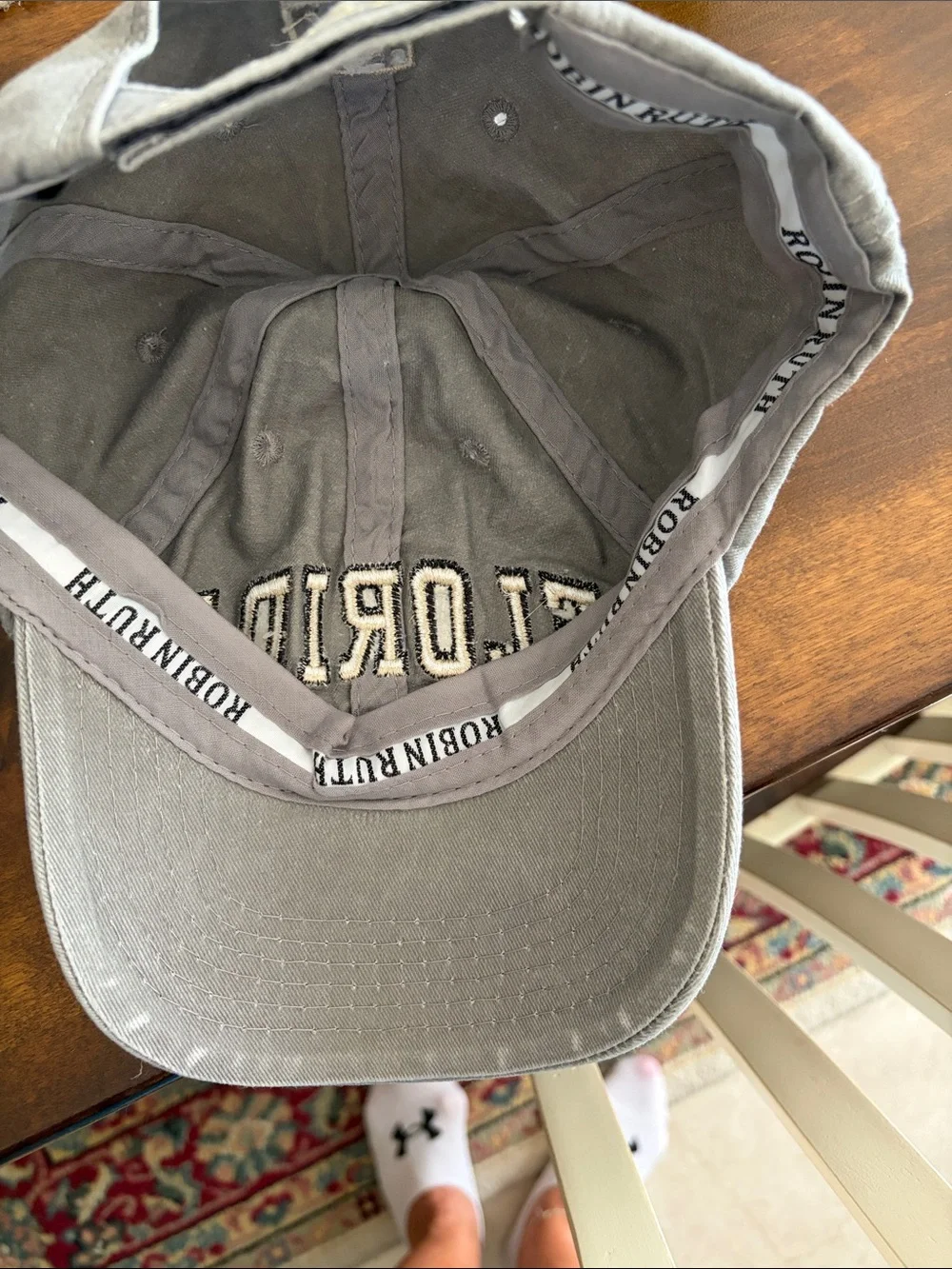 NWT Robin Ruth Gray Baseball Cap with Cream Embroidered 